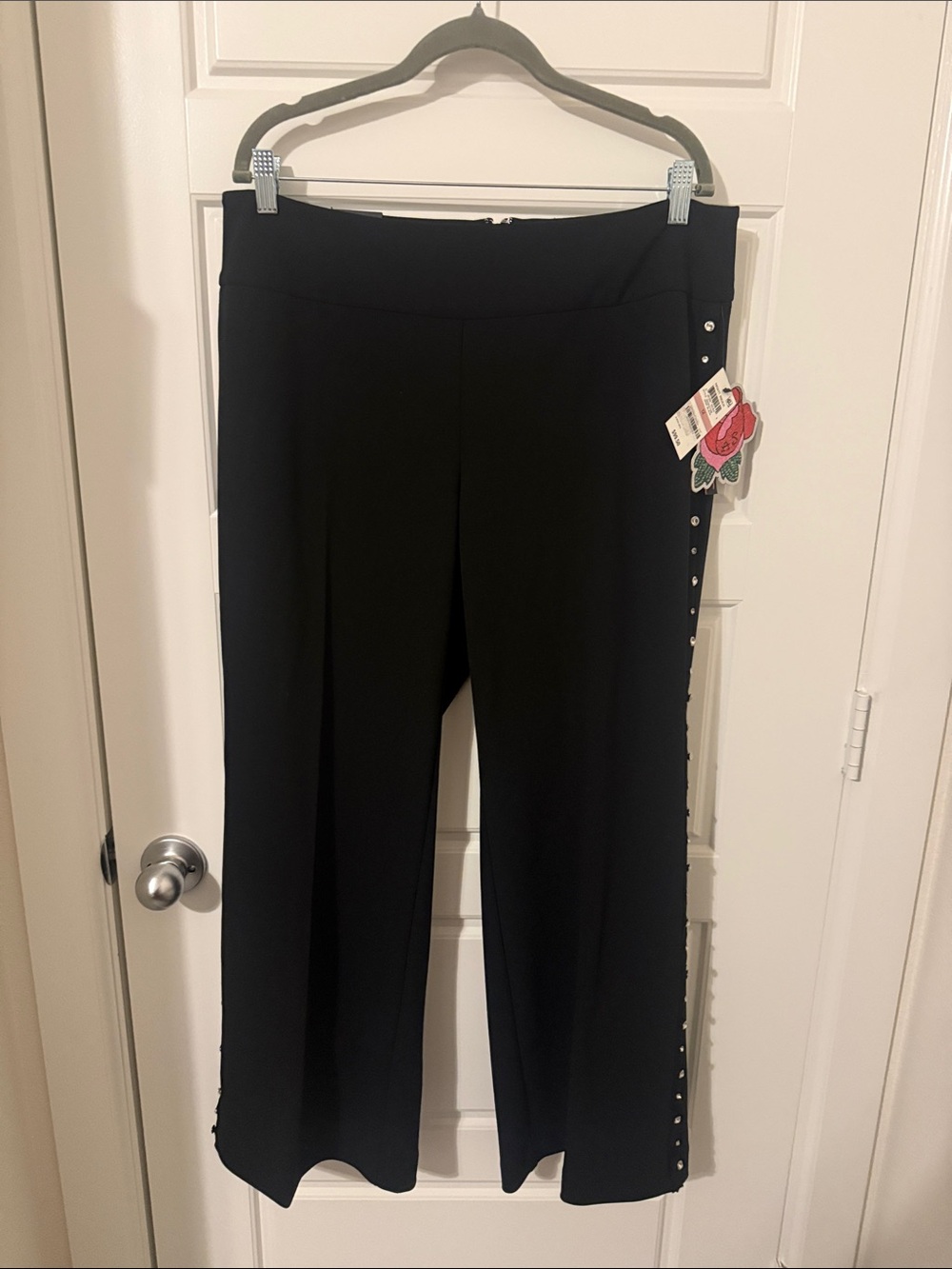 INC International Concepts Black Wide-Leg Pants with Side Rhinestone Stud Detail